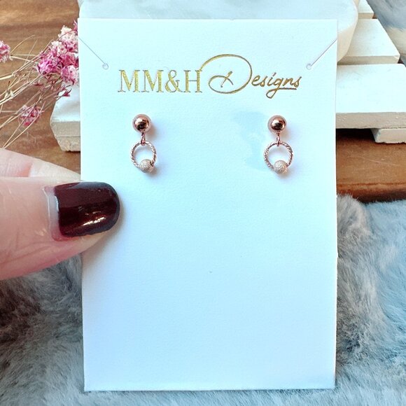 Elegant Rose Gold Stud Earrings with Stardust Bead | Handmade in BC - Picture 2 of 5